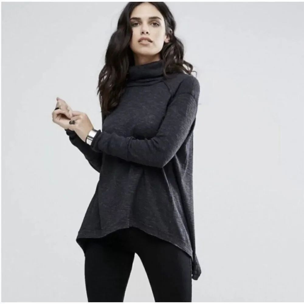 Free People Charcoal Gray Split Back Turtleneck Sweater Size S